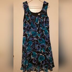 dressbarn Teal and Black Floral Midi Dress